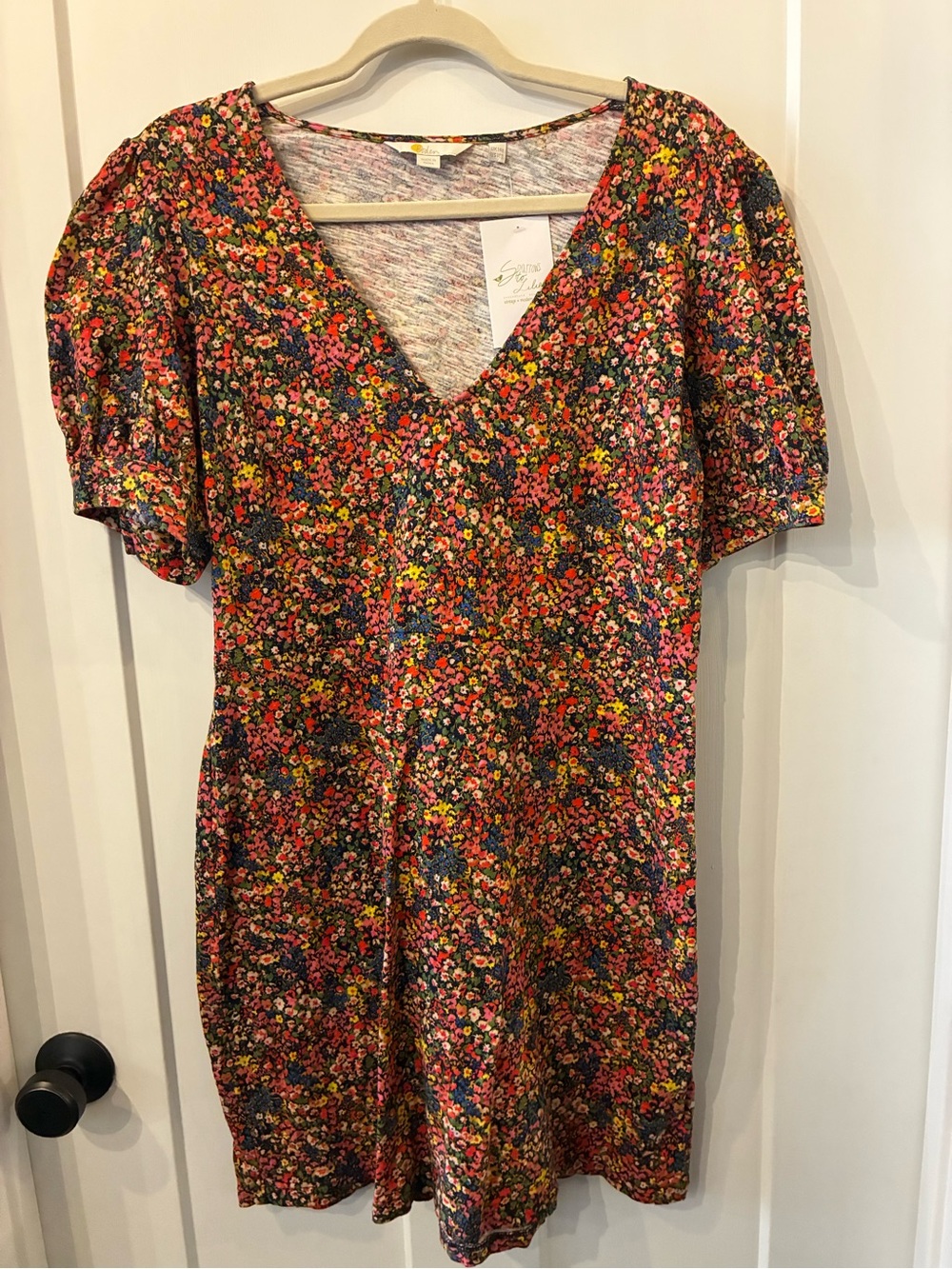 Boden Floral V-Neck Mini Dress - Pink, Yellow, Blue, Green